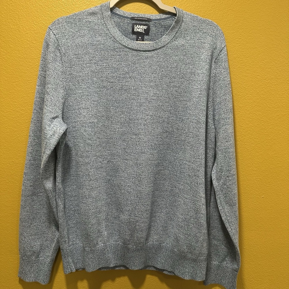 Lands End Mens Knit Supima‎ Cotton Sweater, Blue, Size Medium